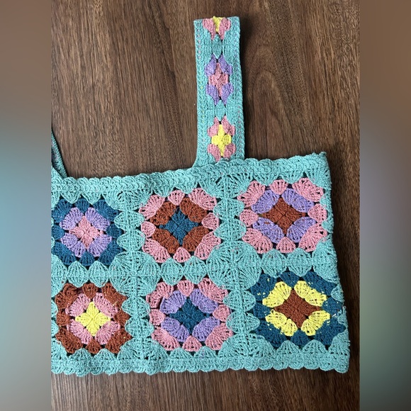 WITTY FOX Granny Square Crochet Crop Tank Top Boho Festival Indie Beach Y2K Sz S - Picture 5 of 12